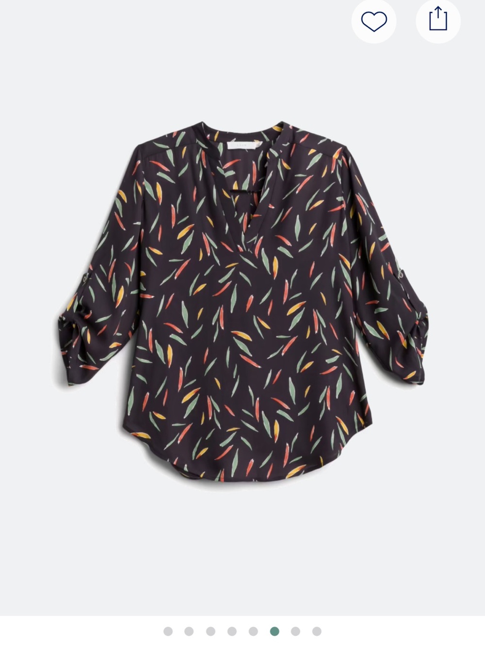 Lush Black V-Neck Blouse with Multicolor Feather Print
